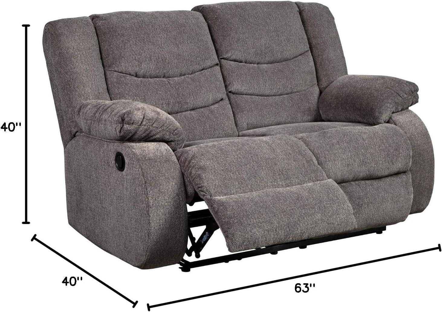 imageSignature Design by Ashley Tulen Modern Manual Pull Tab Reclining Loveseat Dark GrayDark Gray
