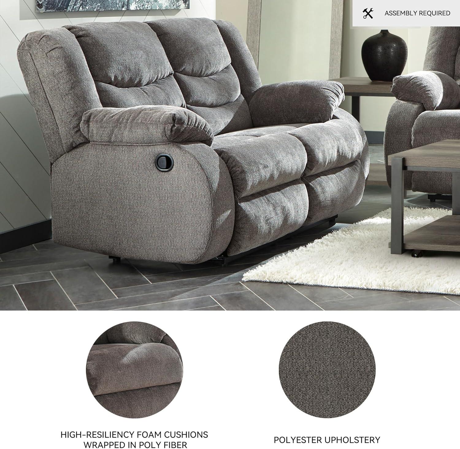 imageSignature Design by Ashley Tulen Modern Manual Pull Tab Reclining Loveseat Dark GrayDark Gray