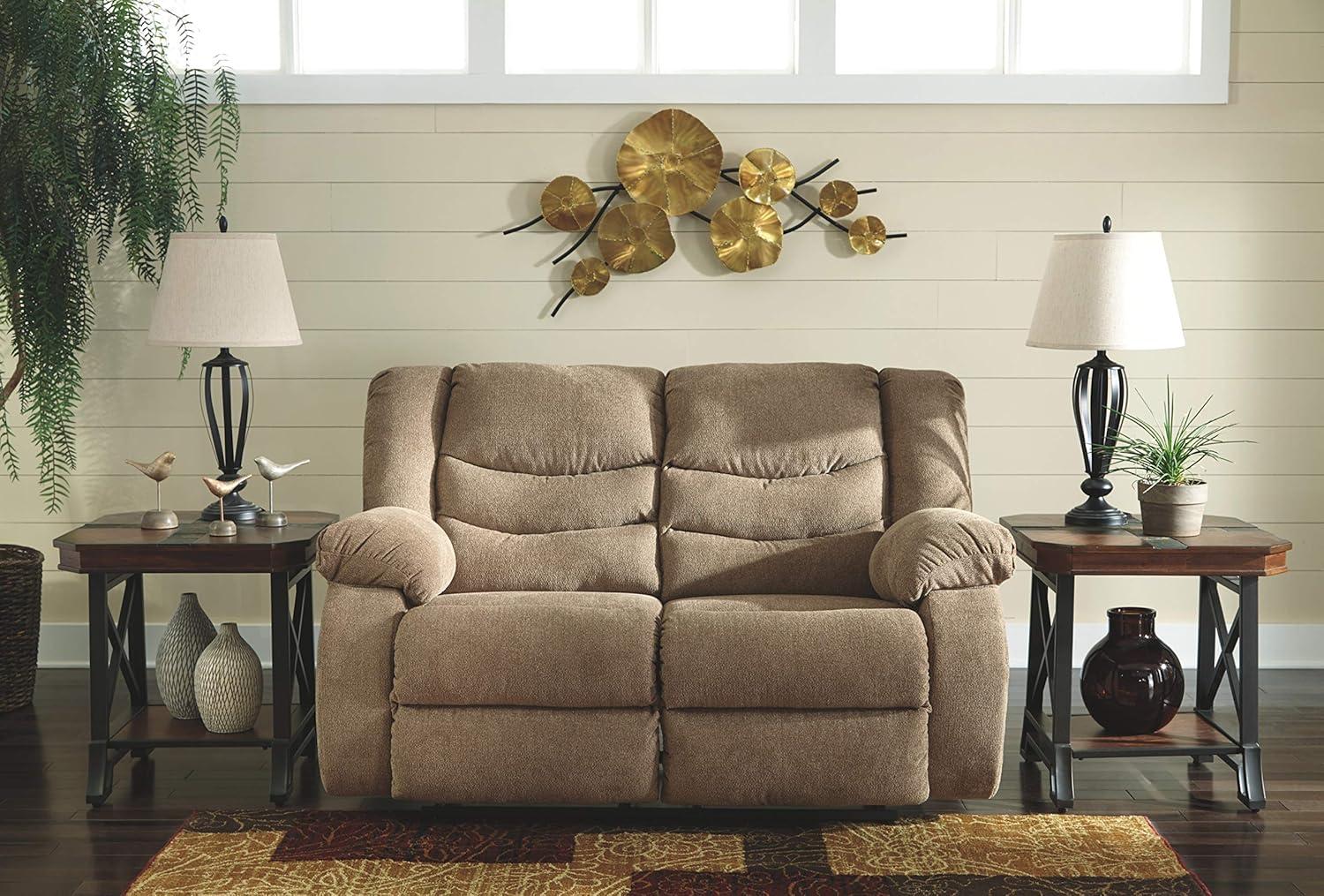 imageSignature Design by Ashley Tulen Modern Manual Pull Tab Reclining Loveseat Dark GrayLight Brown