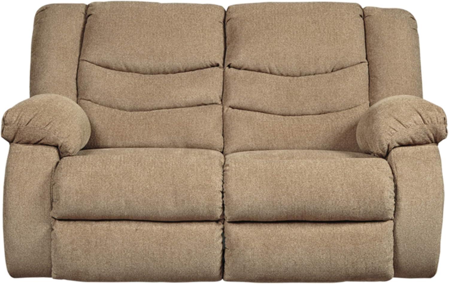 imageSignature Design by Ashley Tulen Modern Manual Pull Tab Reclining Loveseat Dark GrayLight Brown