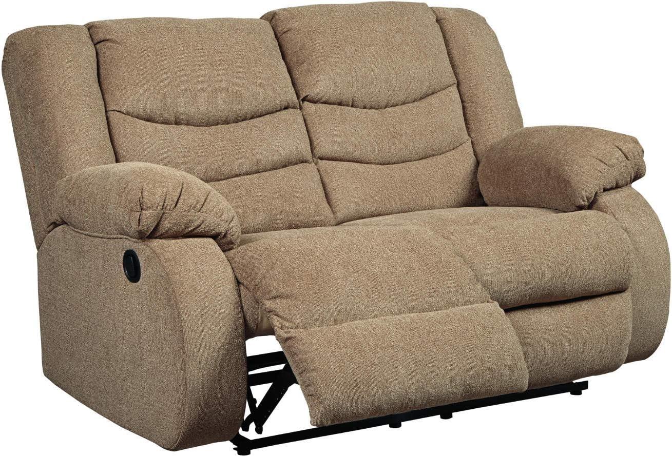 imageSignature Design by Ashley Tulen Modern Manual Pull Tab Reclining Loveseat Dark GrayLight Brown