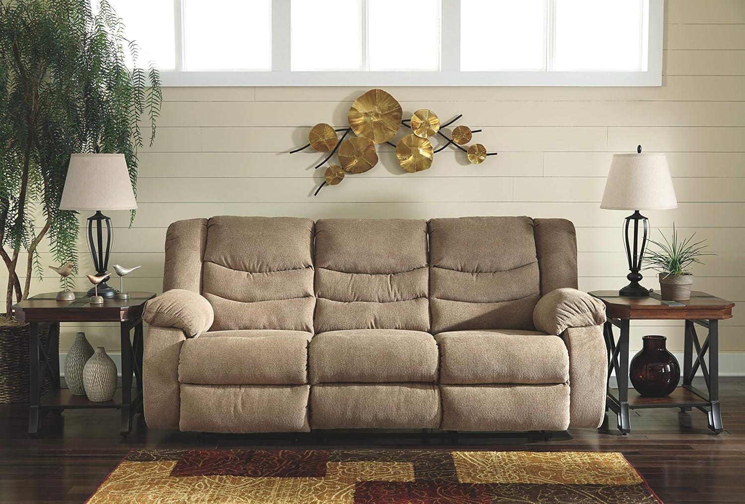 imageSignature Design by Ashley Tulen Modern Manual Pull Tab Reclining Loveseat Dark GrayLight Brown