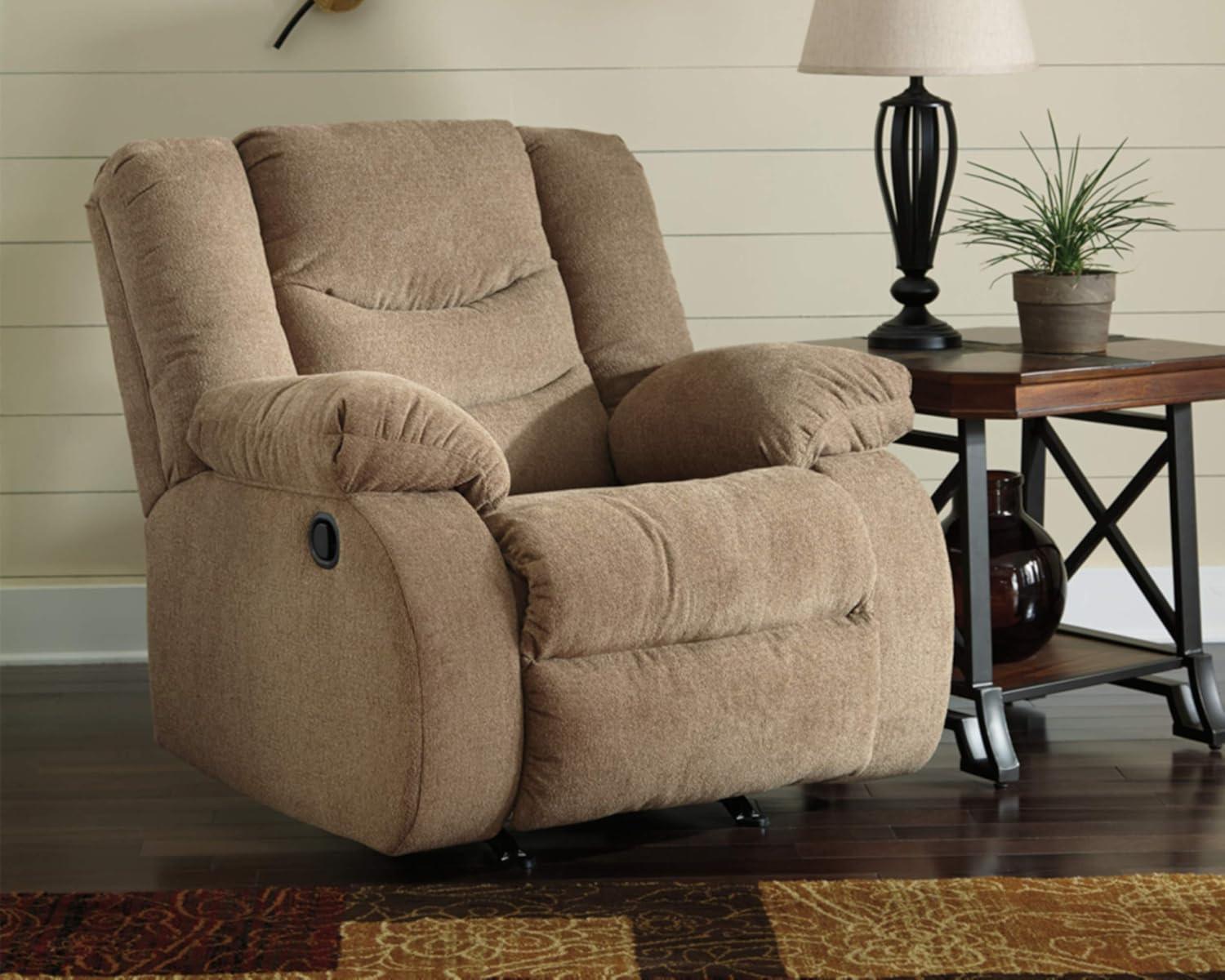 imageSignature Design by Ashley Tulen Modern Manual Pull Tab Reclining Loveseat Dark GrayLight Brown