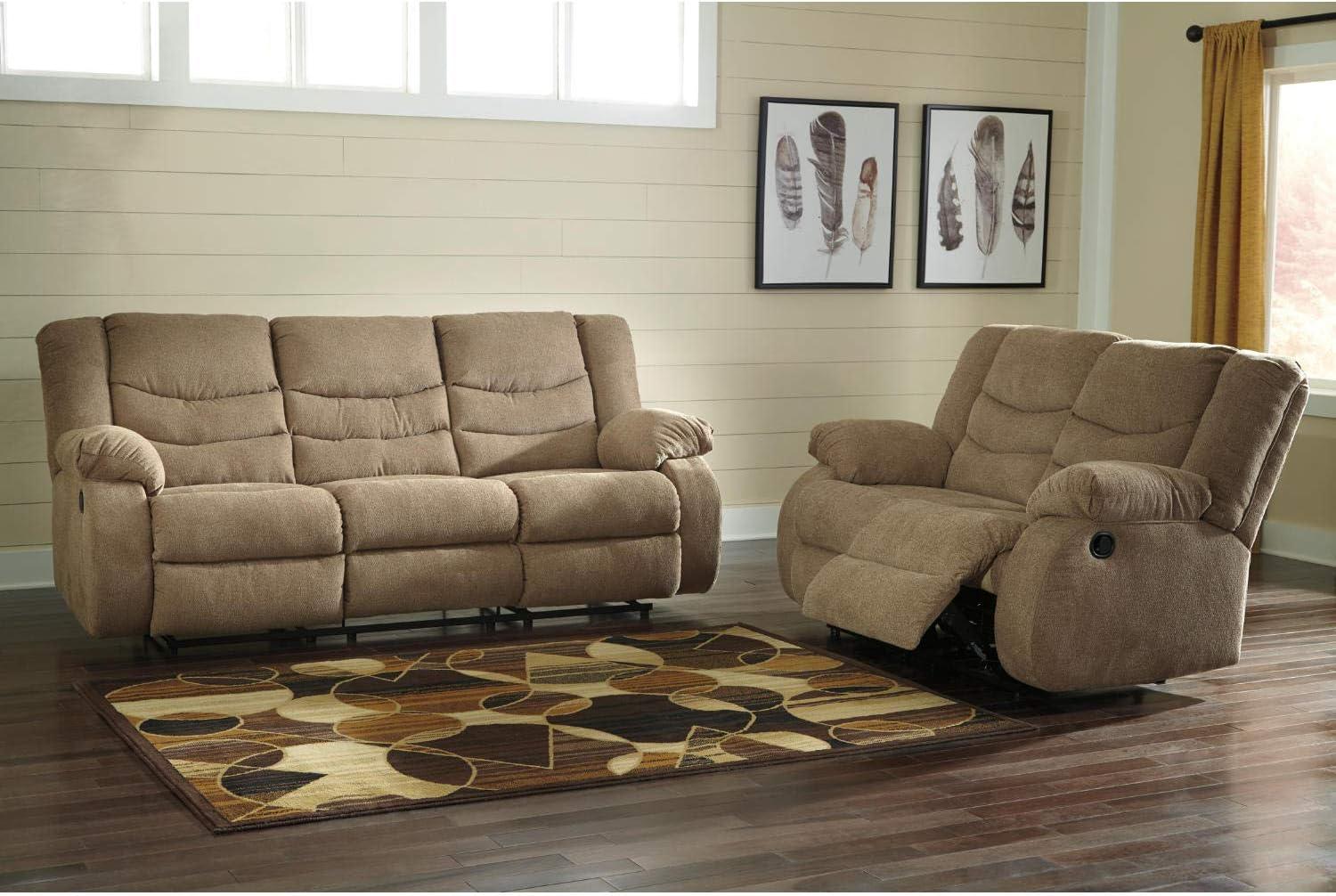 imageSignature Design by Ashley Tulen Modern Manual Pull Tab Reclining Loveseat Dark GrayLight Brown