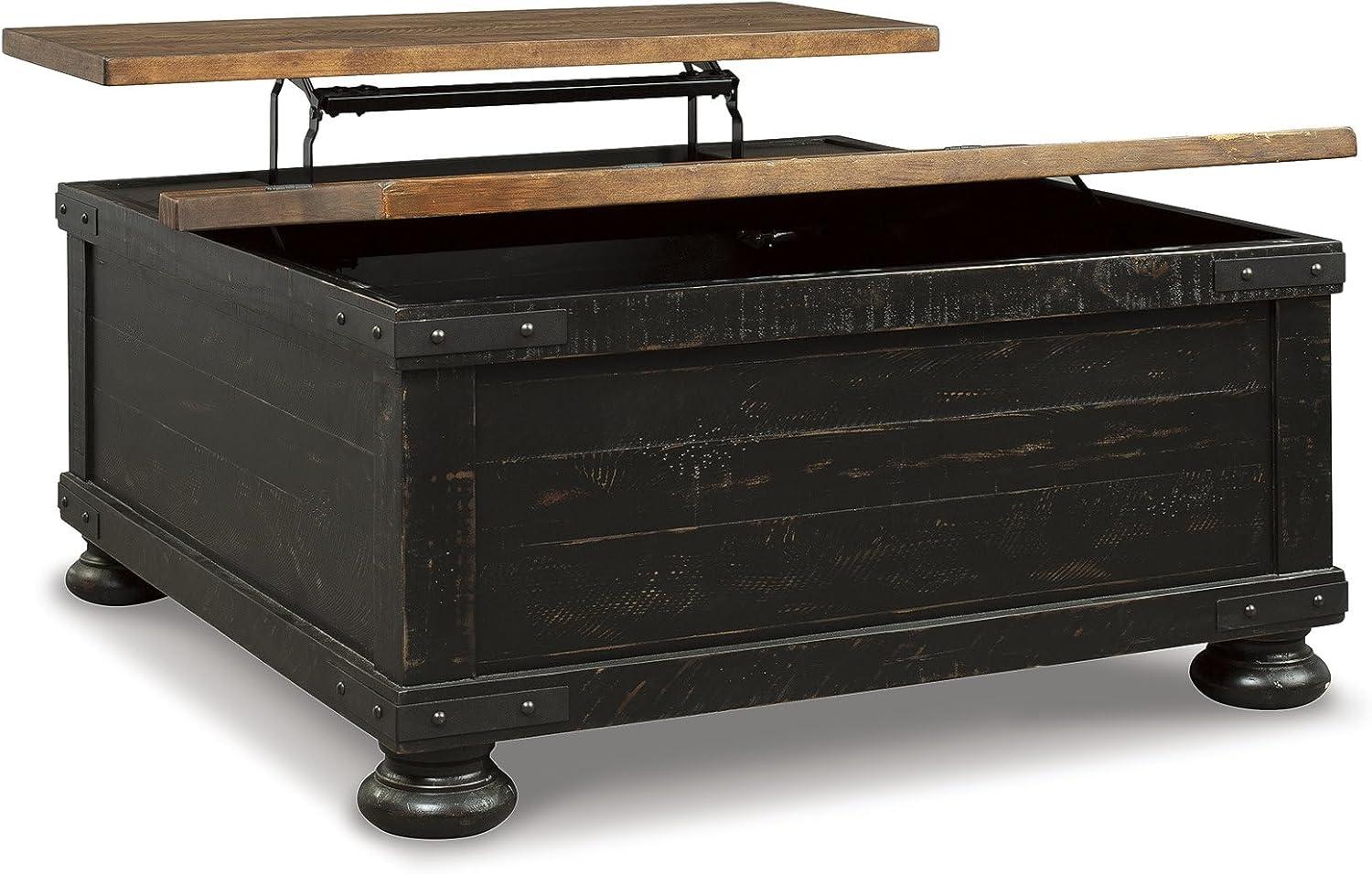 imageSignature Design by Ashley Valebeck Lift Top Coffee Table Storage Splittop Design Wood 36quot W x 36quot D x 18quot H 2tone Distressed Brown ampamp Black FinishBlack