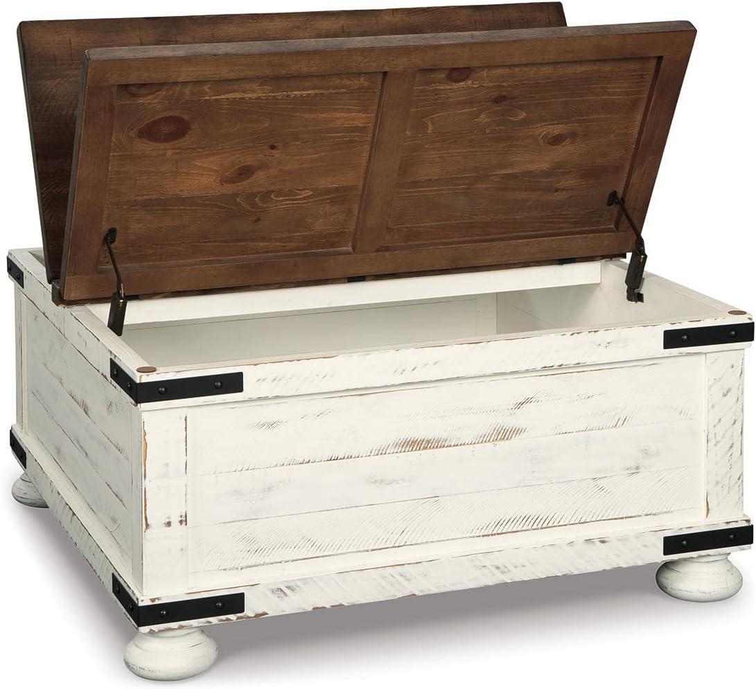 imageSignature Design by Ashley Valebeck Lift Top Coffee Table Storage Splittop Design Wood 36quot W x 36quot D x 18quot H 2tone Distressed Brown ampamp Black FinishWhite