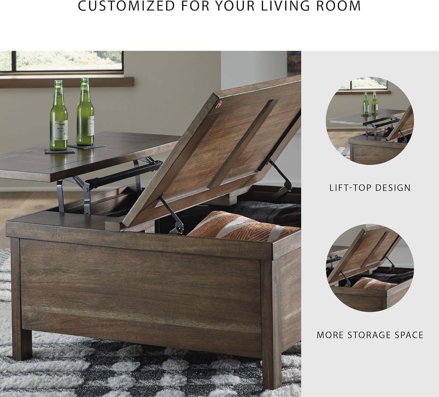 imageSignature Design by Ashley Valebeck Lift Top Coffee Table Storage Splittop Design Wood 36quot W x 36quot D x 18quot H 2tone Distressed Brown ampamp Black FinishLight Brown