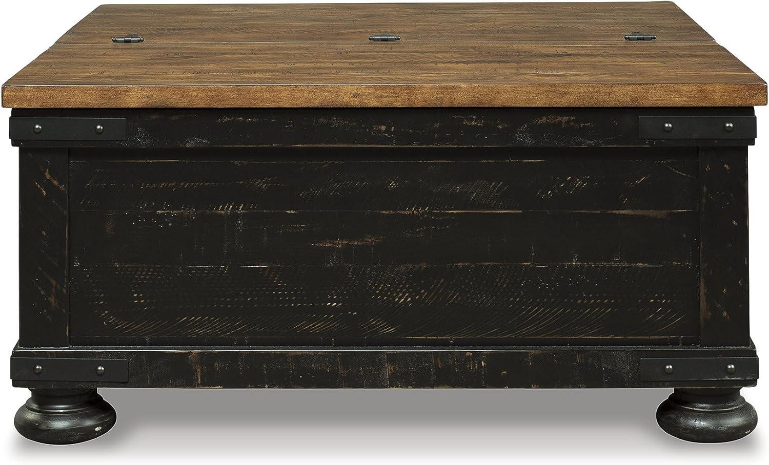 imageSignature Design by Ashley Valebeck Lift Top Coffee Table Storage Splittop Design Wood 36quot W x 36quot D x 18quot H 2tone Distressed Brown ampamp Black FinishBlack