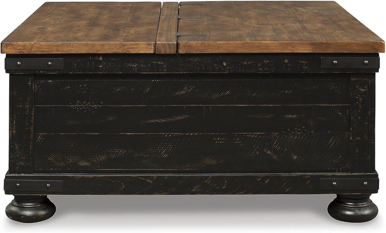 imageSignature Design by Ashley Valebeck Lift Top Coffee Table Storage Splittop Design Wood 36quot W x 36quot D x 18quot H 2tone Distressed Brown ampamp Black FinishBlack