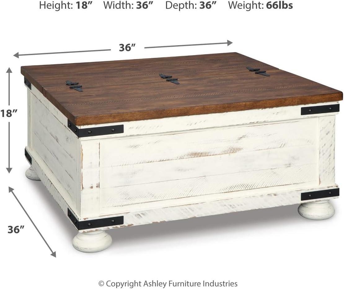 imageSignature Design by Ashley Valebeck Lift Top Coffee Table Storage Splittop Design Wood 36quot W x 36quot D x 18quot H 2tone Distressed Brown ampamp Black FinishWhite