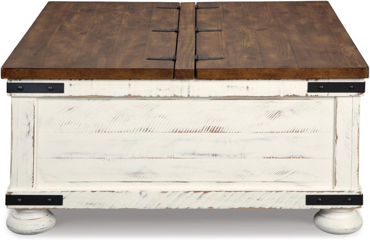 imageSignature Design by Ashley Valebeck Lift Top Coffee Table Storage Splittop Design Wood 36quot W x 36quot D x 18quot H 2tone Distressed Brown ampamp Black FinishWhite