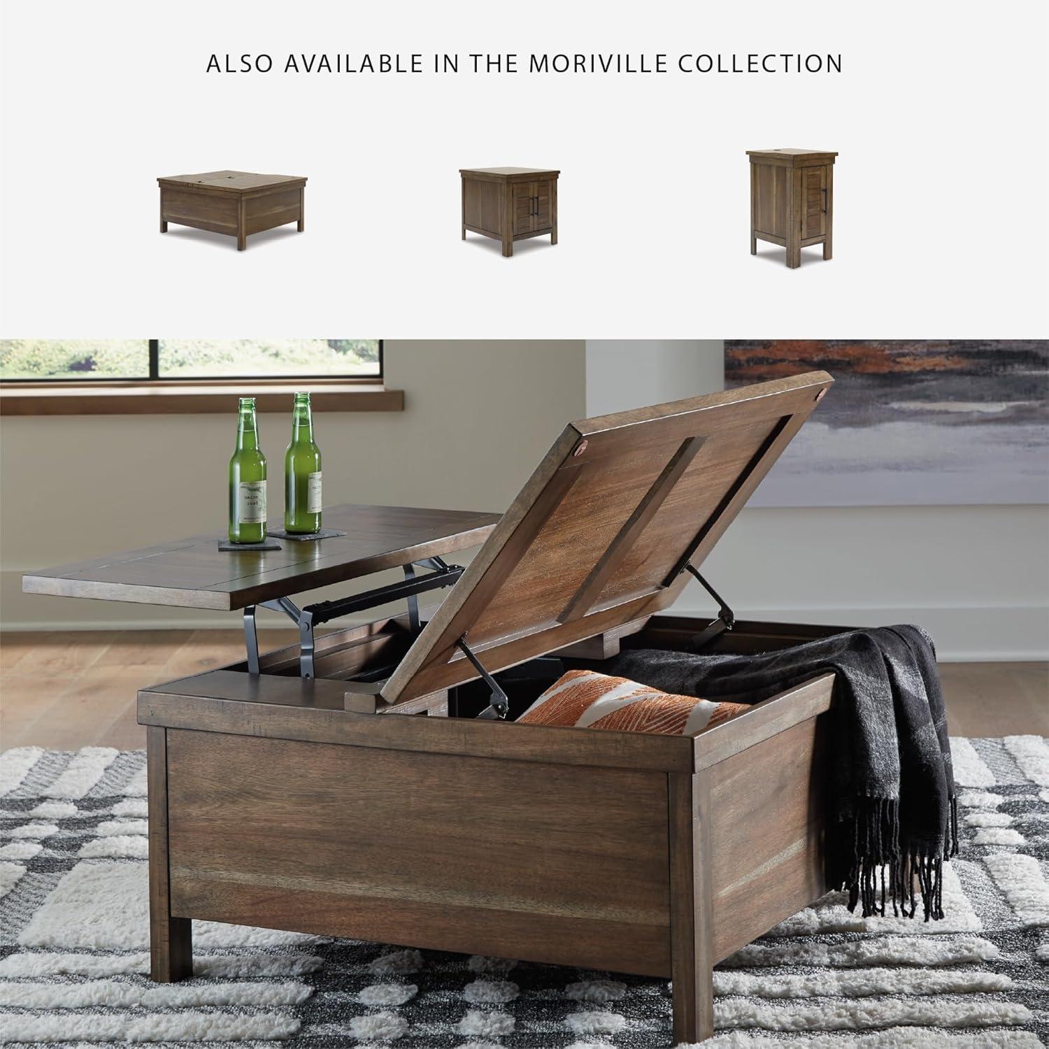 imageSignature Design by Ashley Valebeck Lift Top Coffee Table Storage Splittop Design Wood 36quot W x 36quot D x 18quot H 2tone Distressed Brown ampamp Black FinishLight Brown