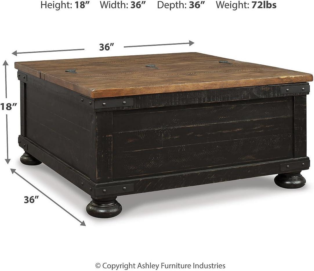 imageSignature Design by Ashley Valebeck Lift Top Coffee Table Storage Splittop Design Wood 36quot W x 36quot D x 18quot H 2tone Distressed Brown ampamp Black FinishBlack