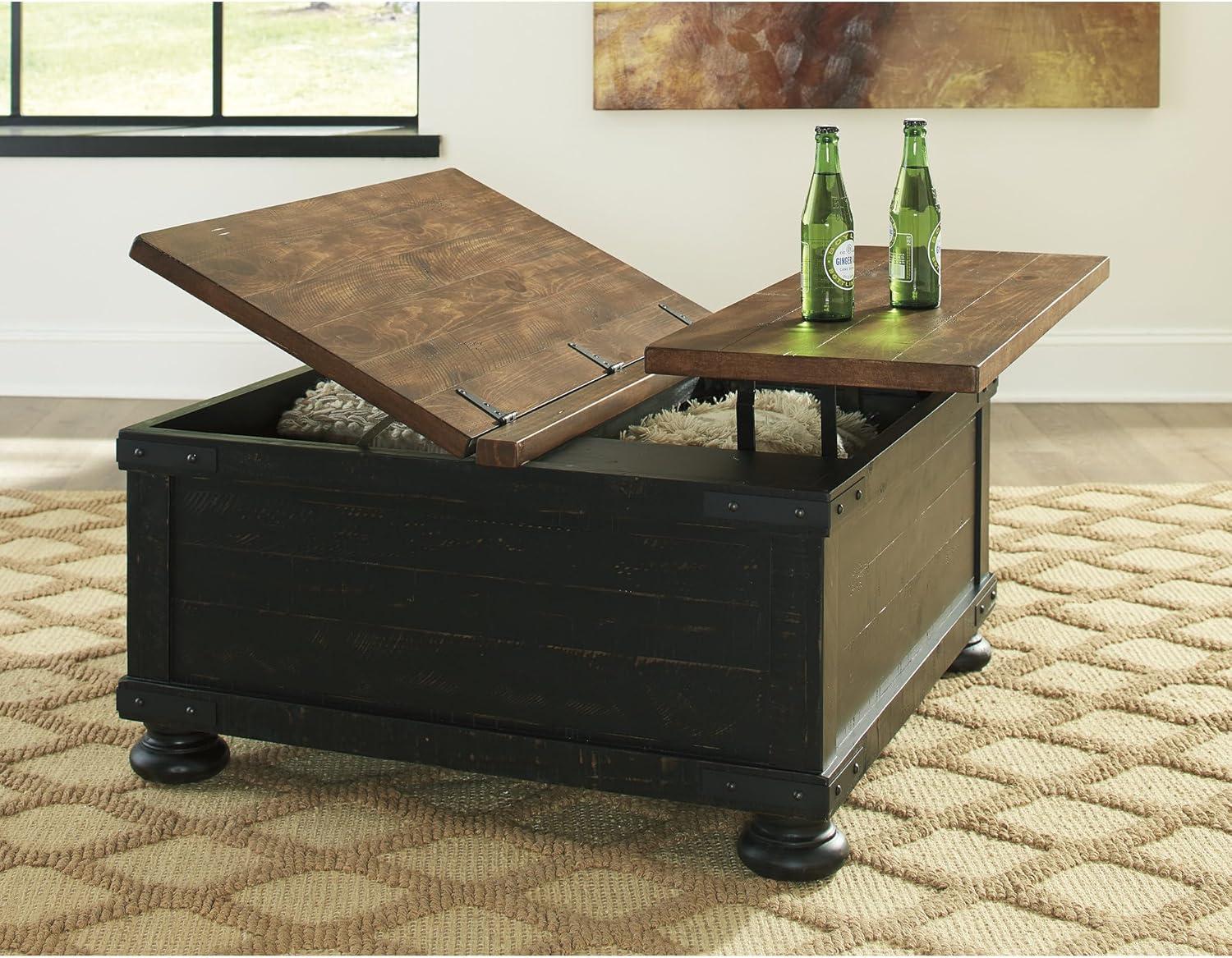 imageSignature Design by Ashley Valebeck Lift Top Coffee Table Storage Splittop Design Wood 36quot W x 36quot D x 18quot H 2tone Distressed Brown ampamp Black FinishBlack