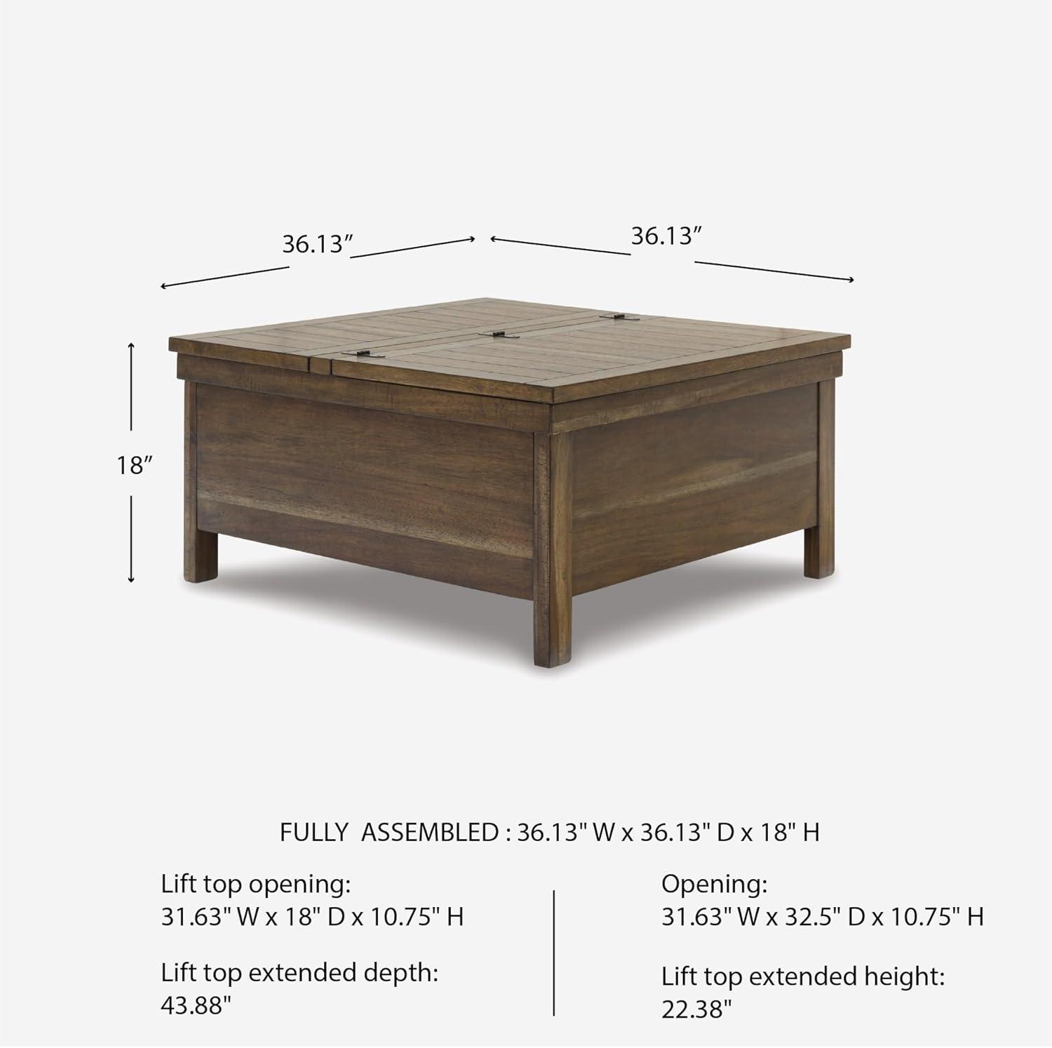 imageSignature Design by Ashley Valebeck Lift Top Coffee Table Storage Splittop Design Wood 36quot W x 36quot D x 18quot H 2tone Distressed Brown ampamp Black FinishLight Brown