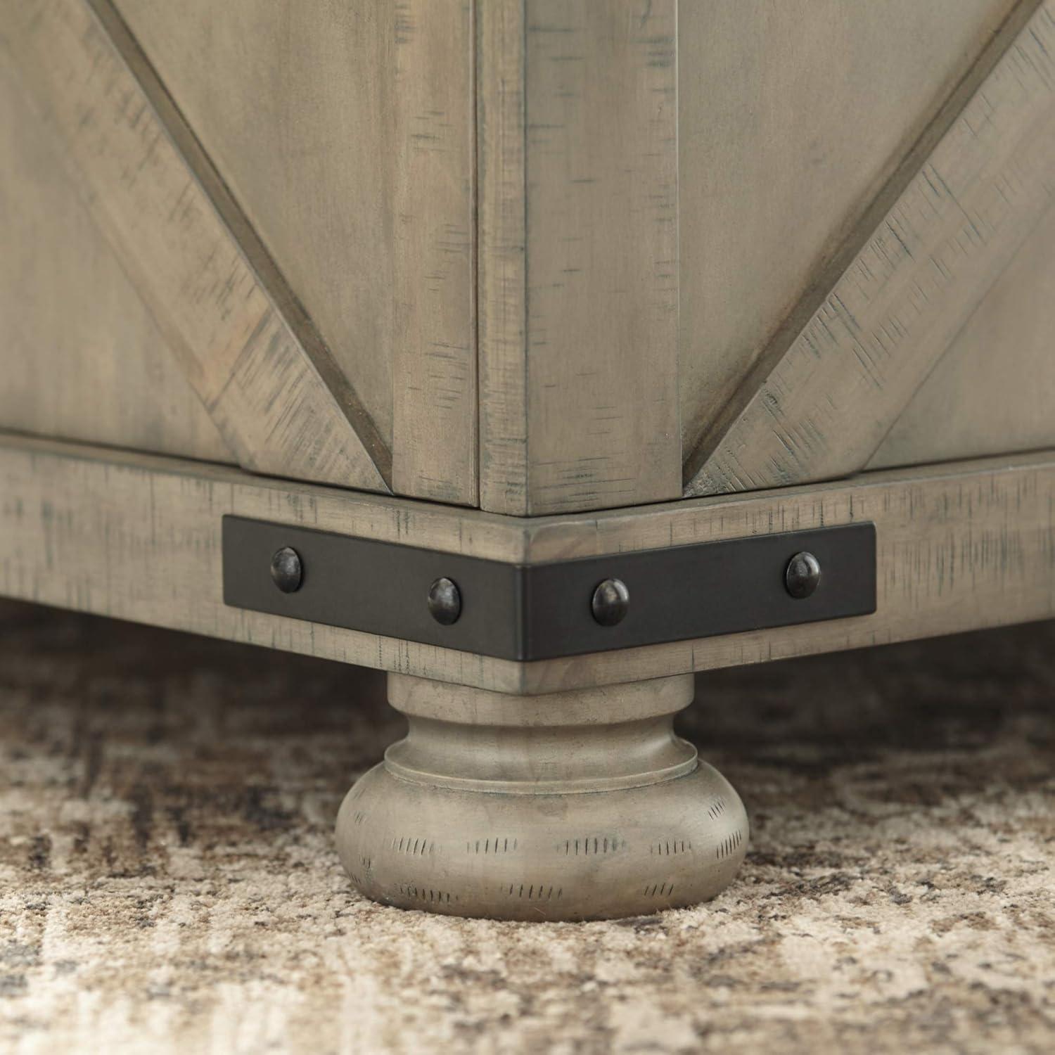 imageSignature Design by Ashley Valebeck Lift Top Coffee Table Storage Splittop Design Wood 36quot W x 36quot D x 18quot H 2tone Distressed Brown ampamp Black FinishGrayish Brown