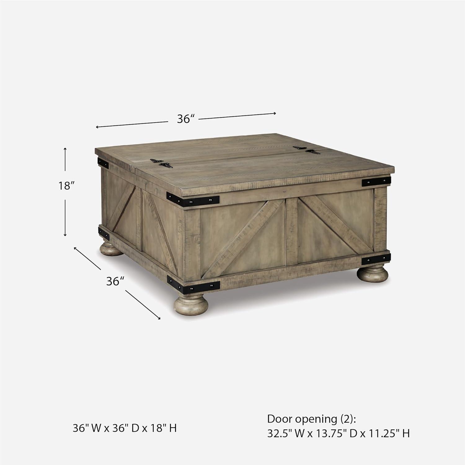imageSignature Design by Ashley Valebeck Lift Top Coffee Table Storage Splittop Design Wood 36quot W x 36quot D x 18quot H 2tone Distressed Brown ampamp Black FinishGrayish Brown