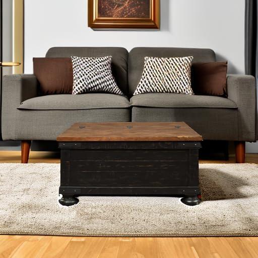 imageSignature Design by Ashley Valebeck Lift Top Coffee Table Storage Splittop Design Wood 36quot W x 36quot D x 18quot H 2tone Distressed Brown ampamp Black FinishBlack