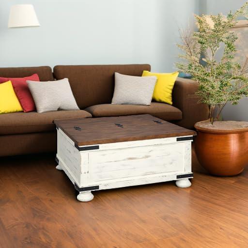 imageSignature Design by Ashley Valebeck Lift Top Coffee Table Storage Splittop Design Wood 36quot W x 36quot D x 18quot H 2tone Distressed Brown ampamp Black FinishWhite