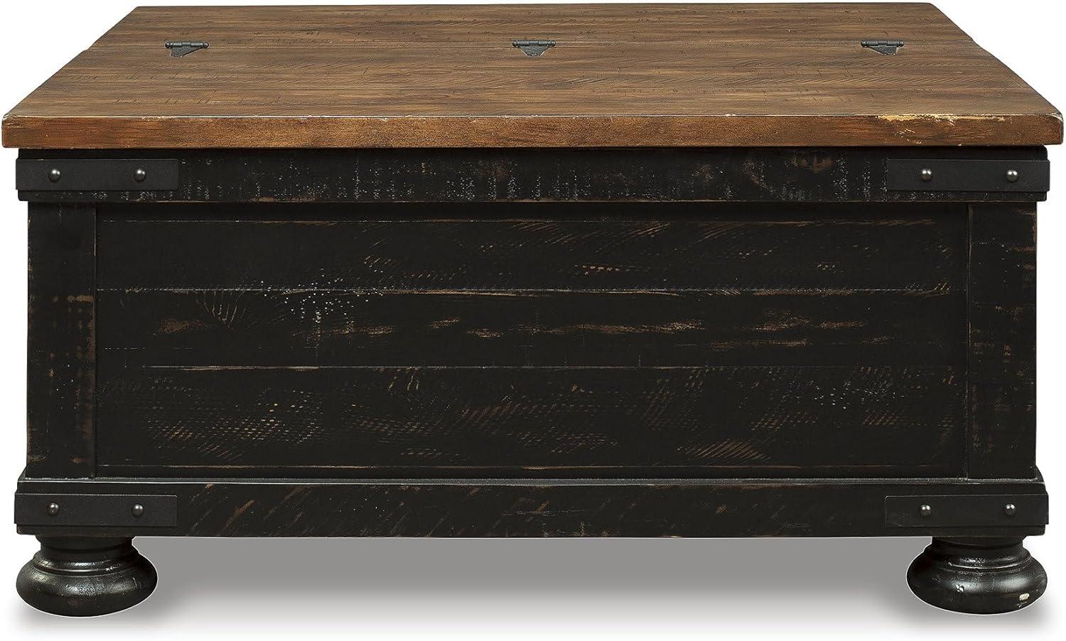imageSignature Design by Ashley Valebeck Lift Top Coffee Table Storage Splittop Design Wood 36quot W x 36quot D x 18quot H 2tone Distressed Brown ampamp Black FinishBlack