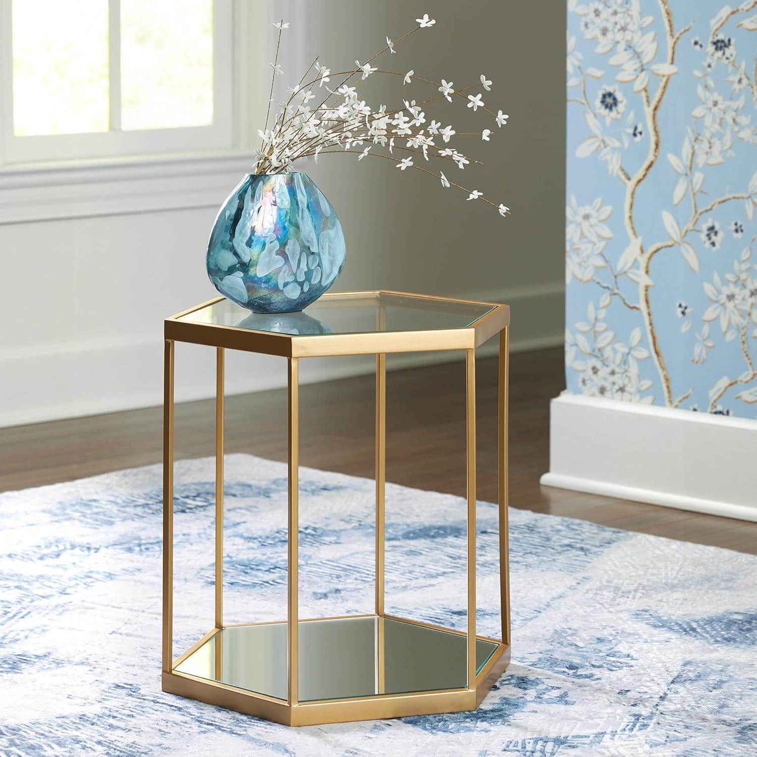 imageSignature Design by Ashley Veerwick Glam Metal Accent Table with Glass Top and Lower Shelf Metallic