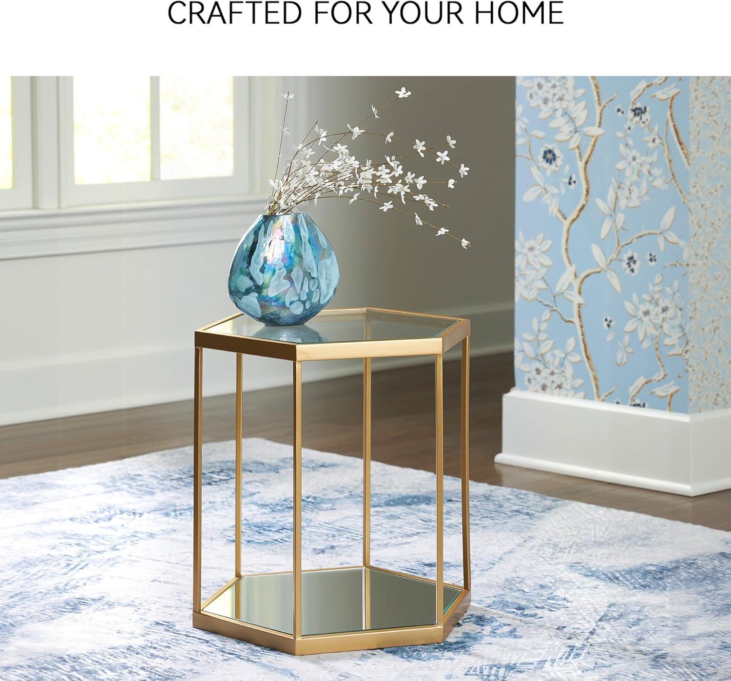 imageSignature Design by Ashley Veerwick Glam Metal Accent Table with Glass Top and Lower Shelf Metallic