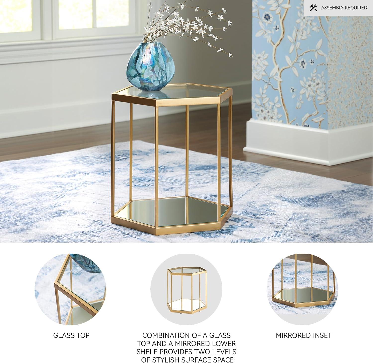 imageSignature Design by Ashley Veerwick Glam Metal Accent Table with Glass Top and Lower Shelf Metallic