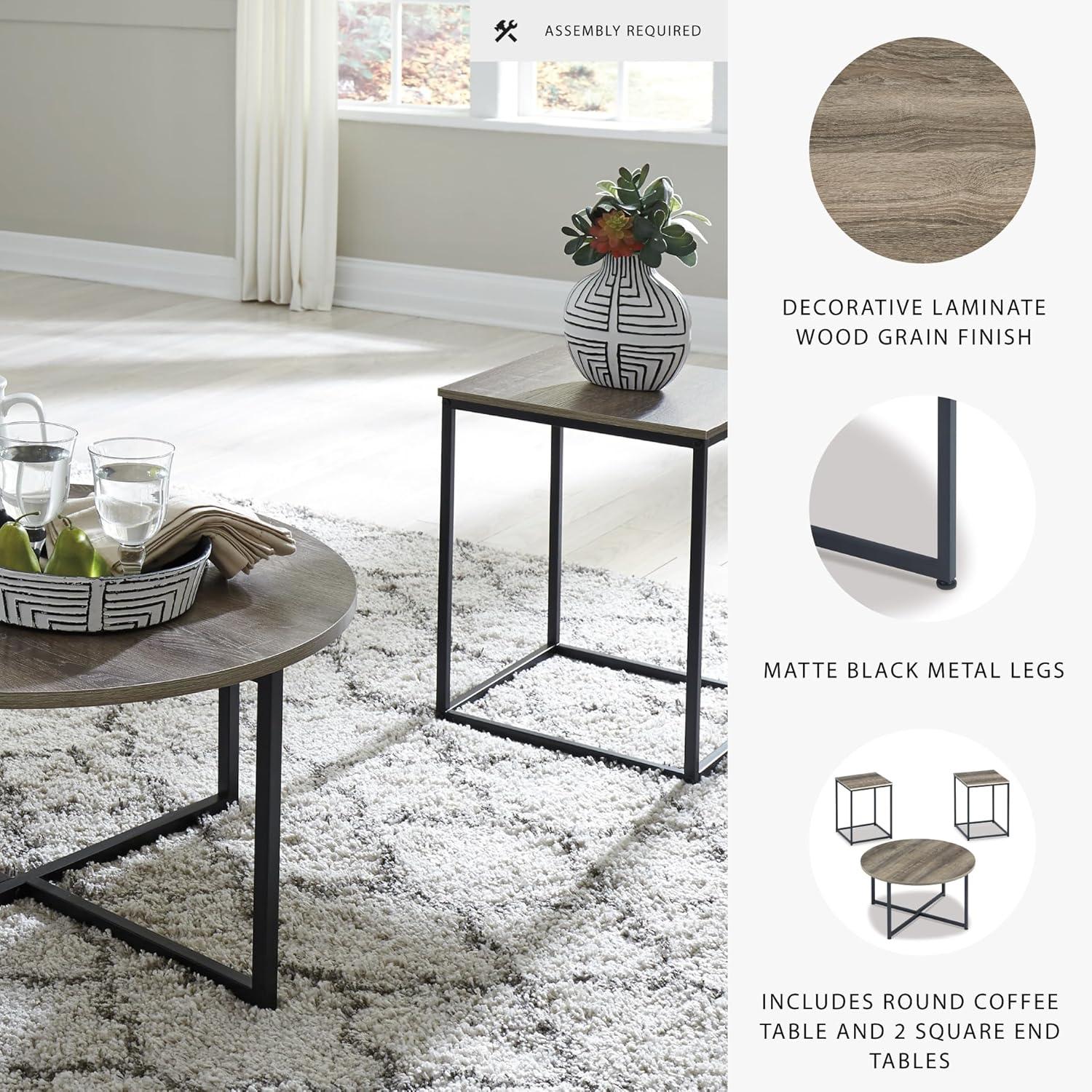 imageSignature Design by Ashley Wadeworth Urban Wood Grain 3Piece Table Set Includes 1 Coffee Table and 2 End Tables Brown ampamp BlackBrown