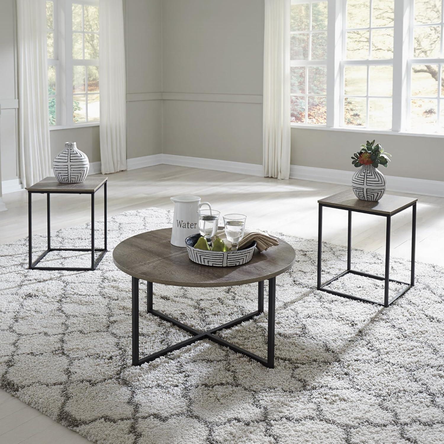 imageSignature Design by Ashley Wadeworth Urban Wood Grain 3Piece Table Set Includes 1 Coffee Table and 2 End Tables Brown ampamp BlackBrown