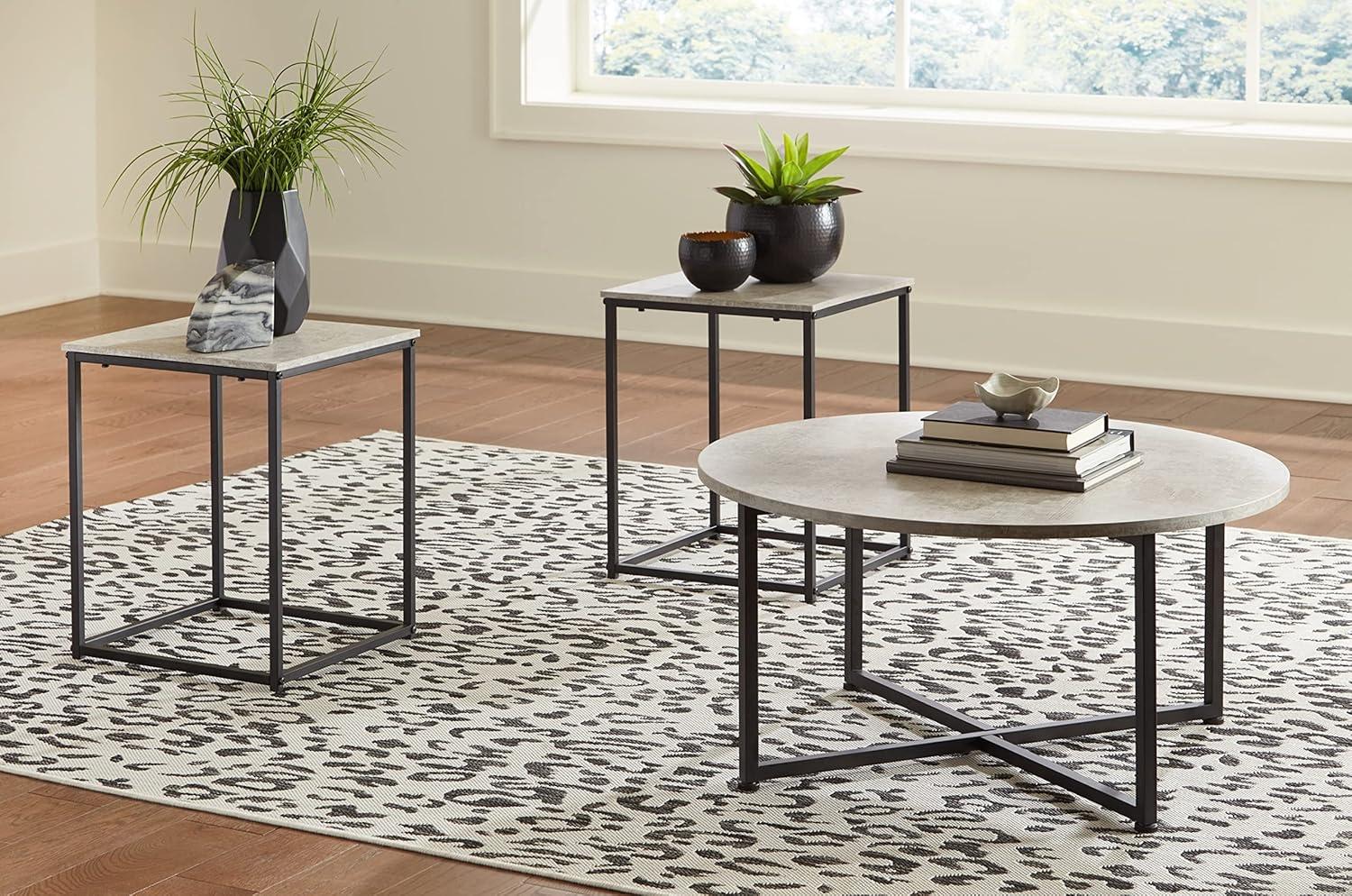 imageSignature Design by Ashley Wadeworth Urban Wood Grain 3Piece Table Set Includes 1 Coffee Table and 2 End Tables Brown ampamp BlackGrey
