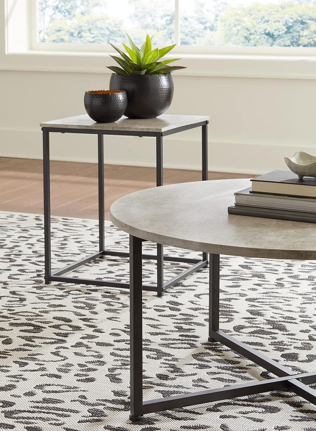 imageSignature Design by Ashley Wadeworth Urban Wood Grain 3Piece Table Set Includes 1 Coffee Table and 2 End Tables Brown ampamp BlackGrey