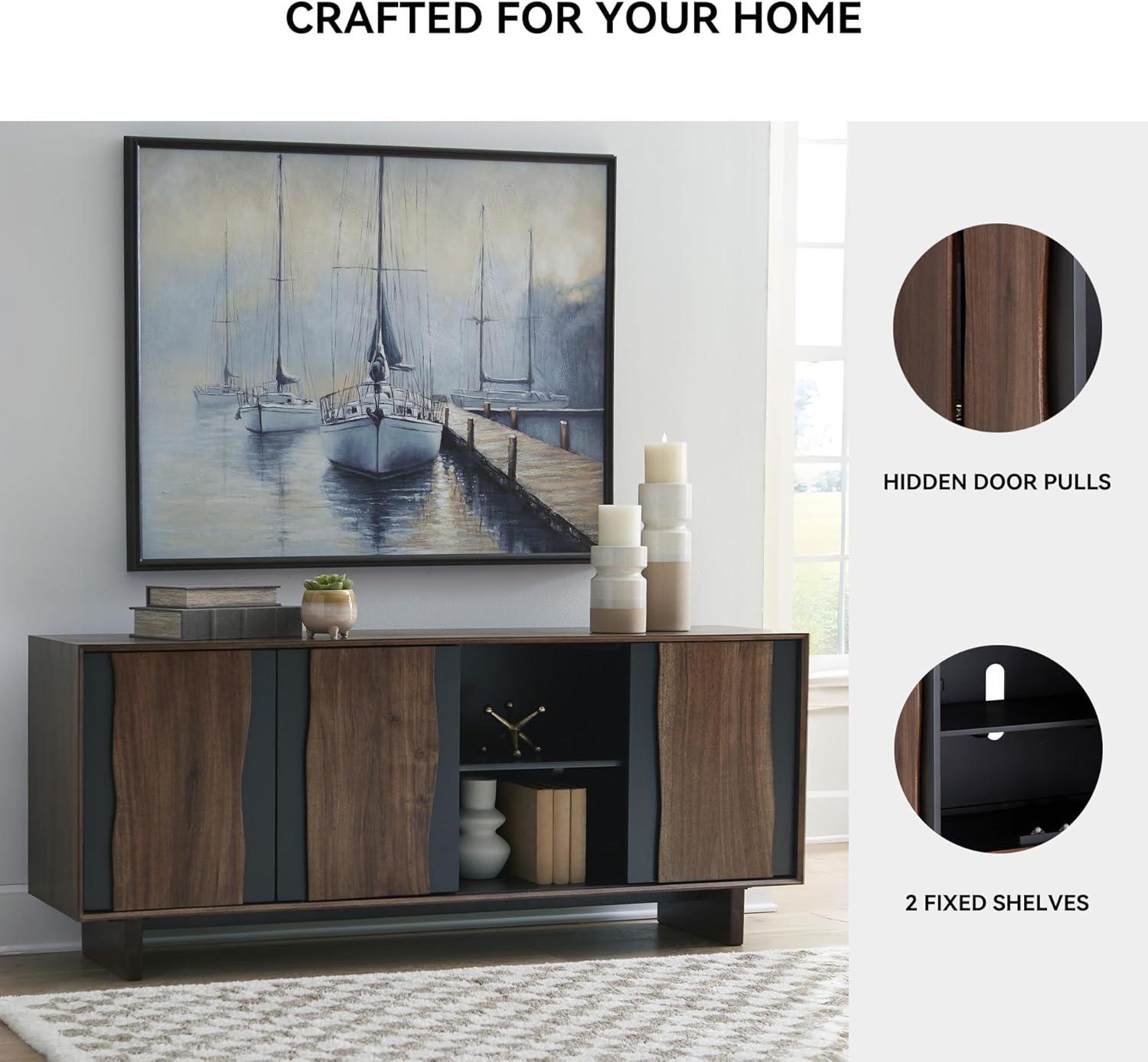 imageSignature Design by Ashley Welby Casual SoftClose Accent Cabinet with Shelves and Wire Management Dark Brown ampamp BlackBrownCharcoal