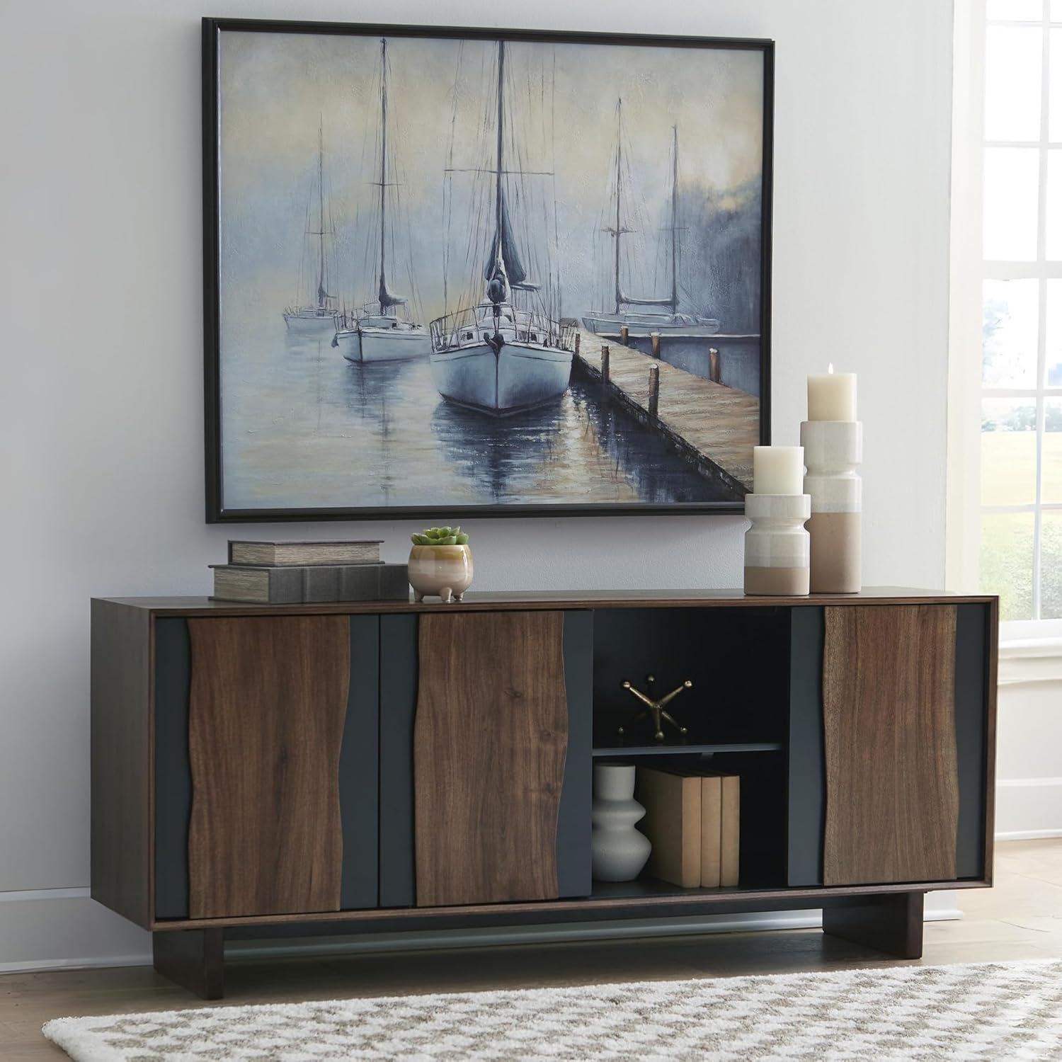 imageSignature Design by Ashley Welby Casual SoftClose Accent Cabinet with Shelves and Wire Management Dark Brown ampamp BlackBrownCharcoal