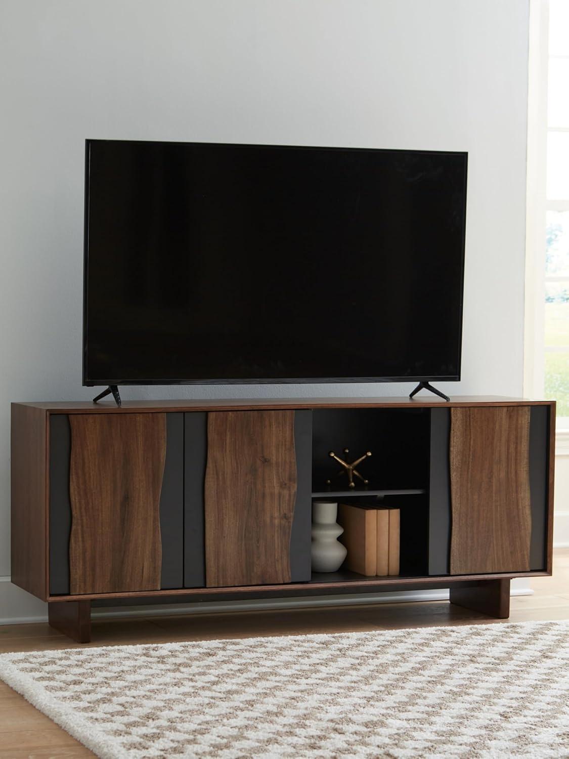 imageSignature Design by Ashley Welby Casual SoftClose Accent Cabinet with Shelves and Wire Management Dark Brown ampamp BlackBrownCharcoal