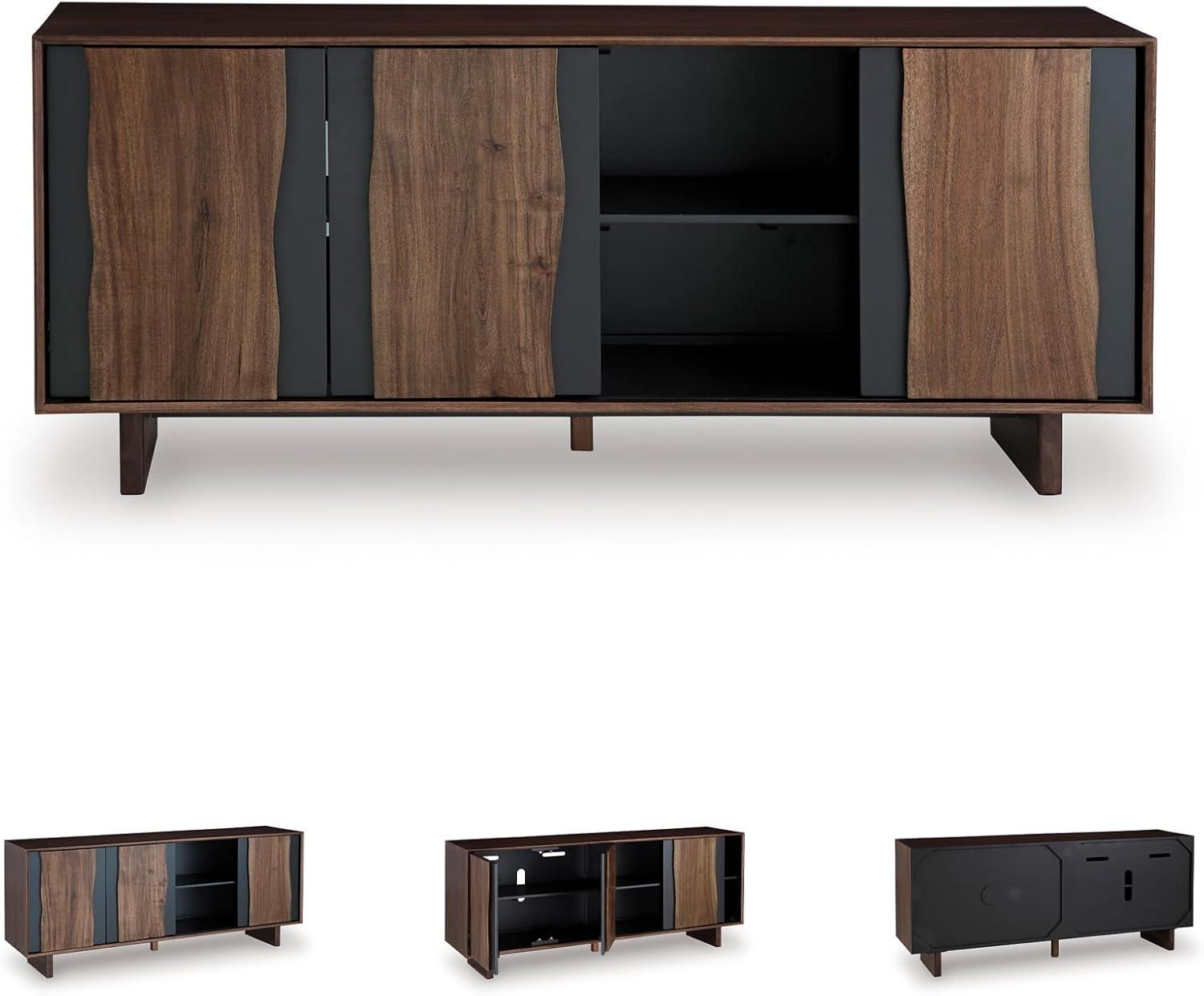 imageSignature Design by Ashley Welby Casual SoftClose Accent Cabinet with Shelves and Wire Management Dark Brown ampamp BlackBrownCharcoal