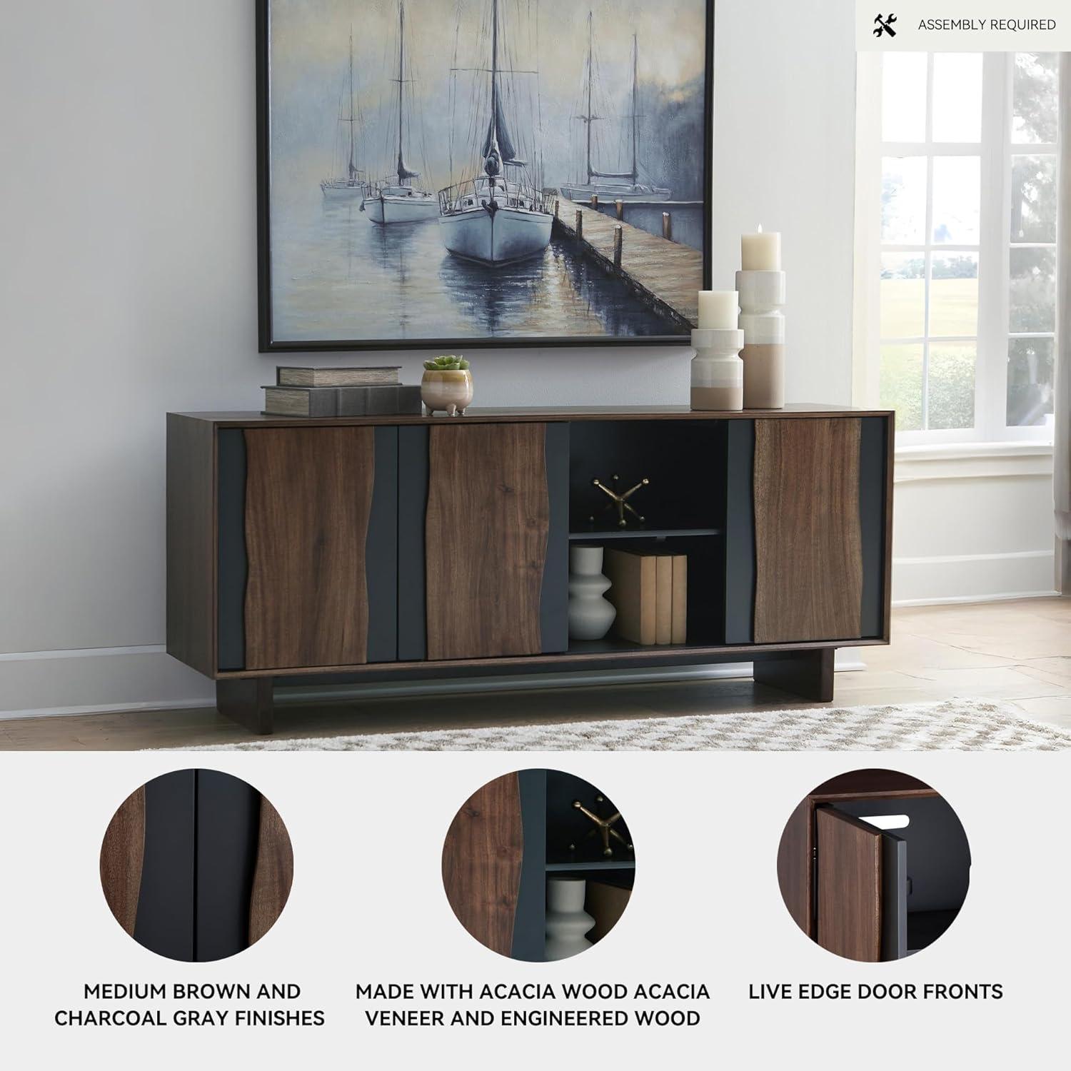 imageSignature Design by Ashley Welby Casual SoftClose Accent Cabinet with Shelves and Wire Management Dark Brown ampamp BlackBrownCharcoal