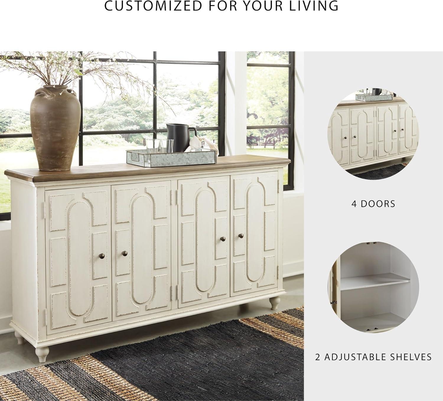 imageSignature Design by Ashley Welby Casual SoftClose Accent Cabinet with Shelves and Wire Management Dark Brown ampamp BlackWhite