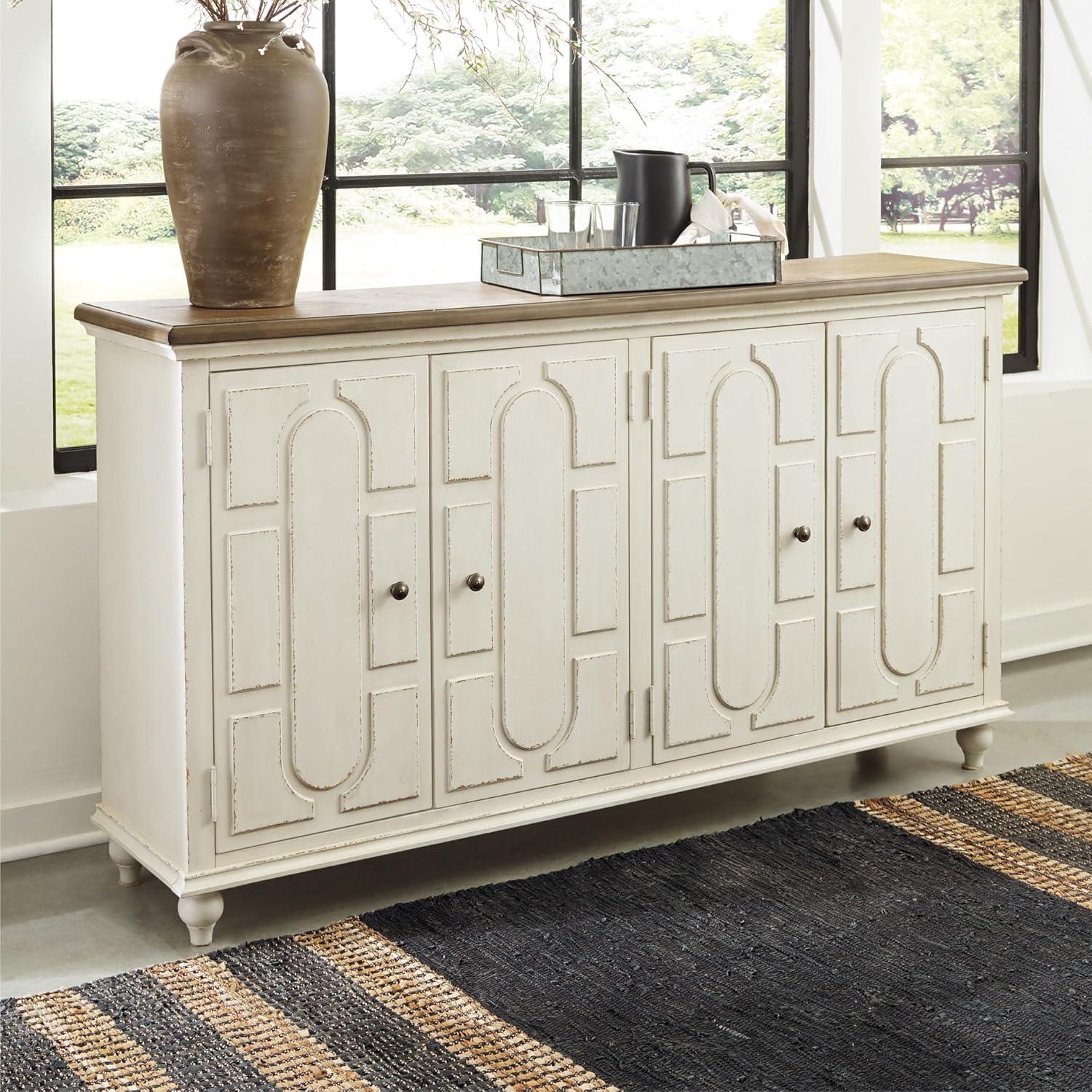 imageSignature Design by Ashley Welby Casual SoftClose Accent Cabinet with Shelves and Wire Management Dark Brown ampamp BlackWhite