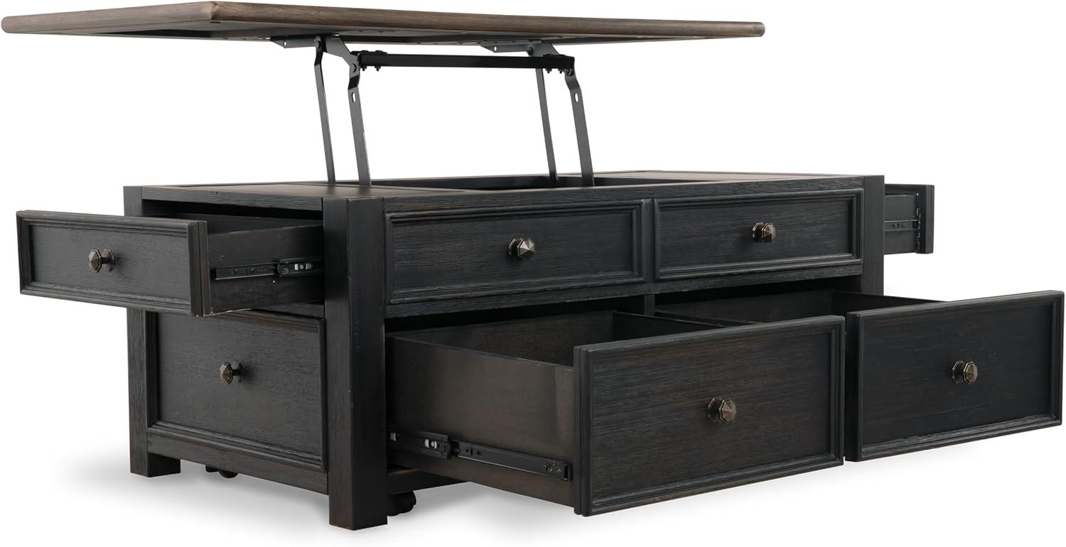 imageSignature Design by Ashley Wildenauer Farmhouse 2Drawer LiftTop Coffee Table with 2 Storage Bins Under Top and Casters Light Brown ampamp BlackBlack