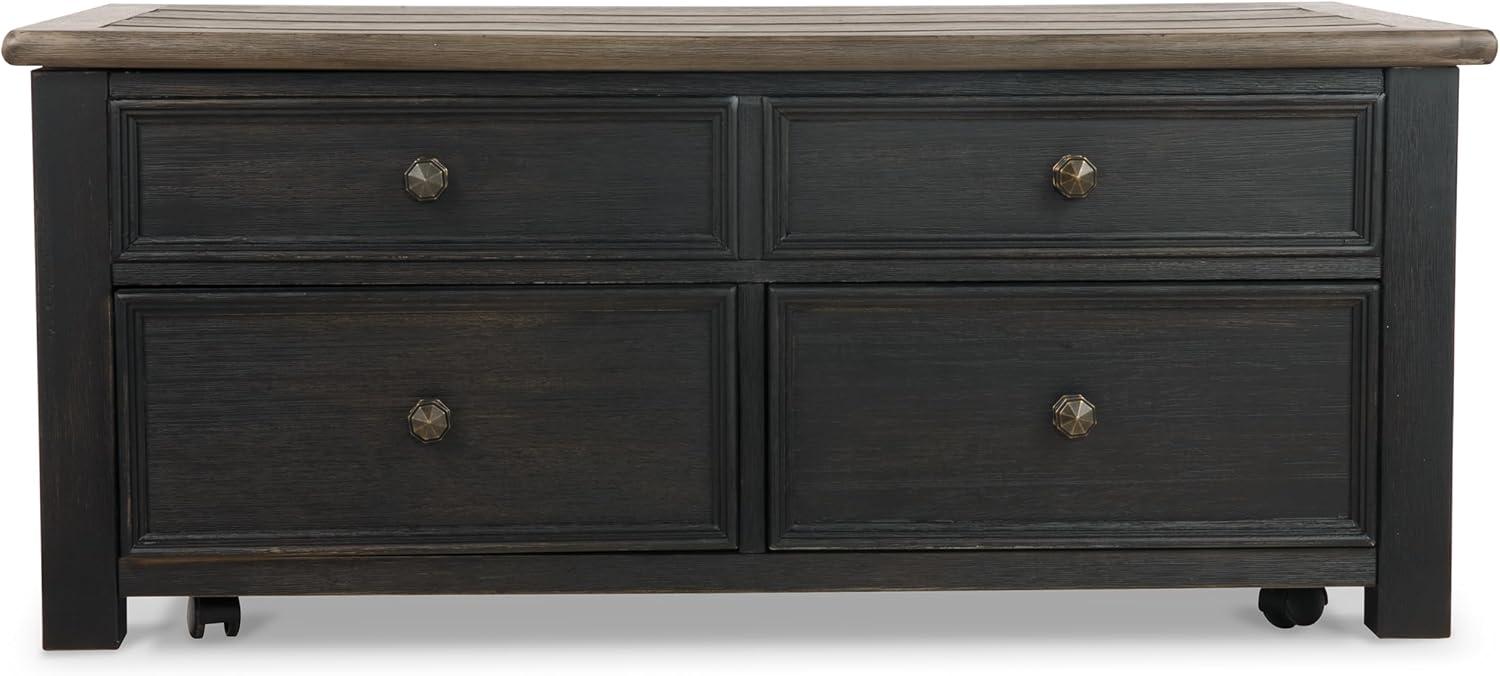 imageSignature Design by Ashley Wildenauer Farmhouse 2Drawer LiftTop Coffee Table with 2 Storage Bins Under Top and Casters Light Brown ampamp BlackBlack
