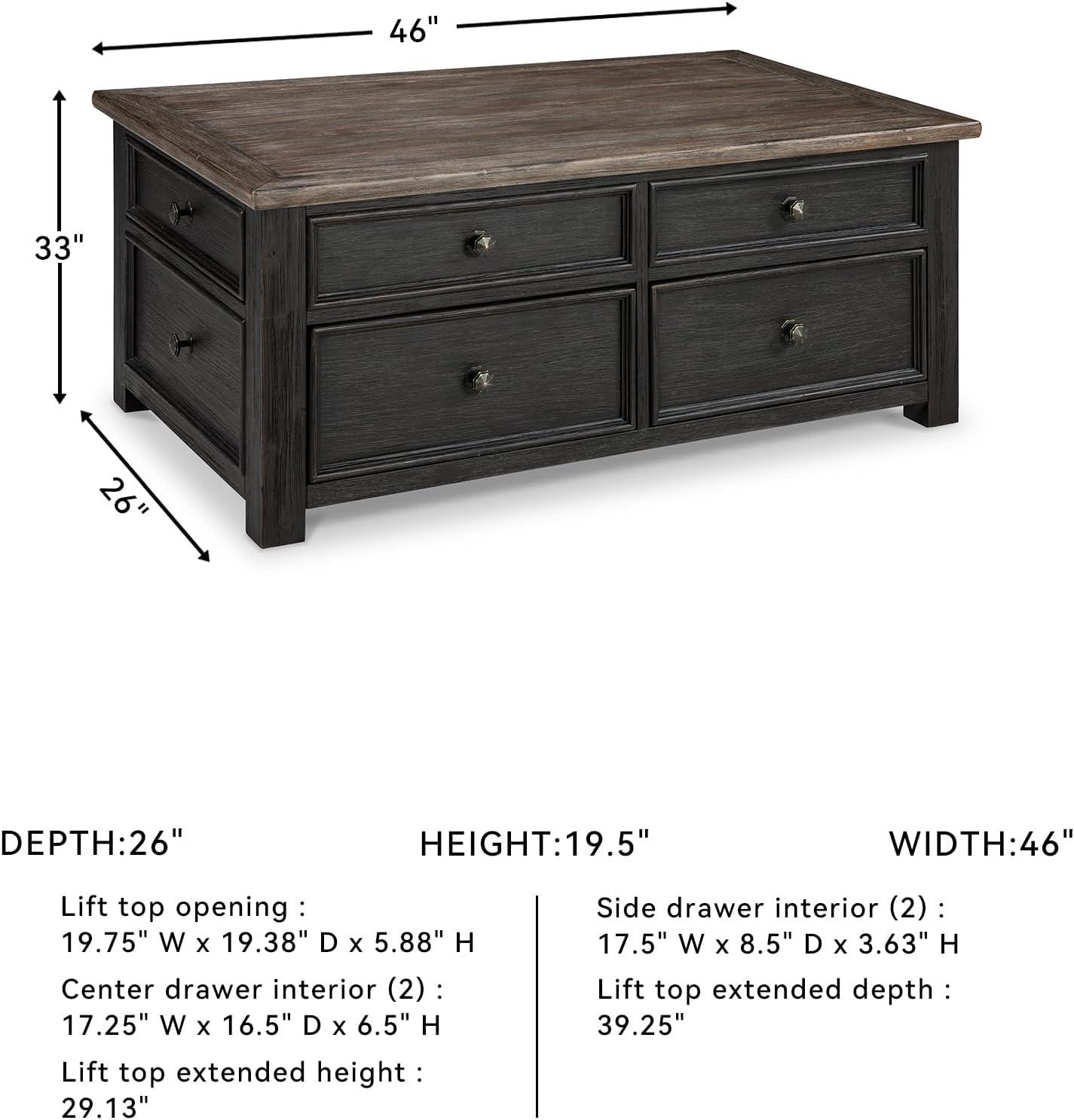 imageSignature Design by Ashley Wildenauer Farmhouse 2Drawer LiftTop Coffee Table with 2 Storage Bins Under Top and Casters Light Brown ampamp BlackBlack