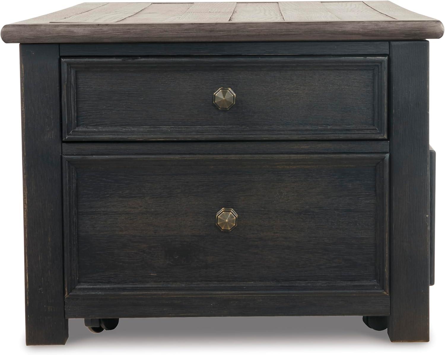 imageSignature Design by Ashley Wildenauer Farmhouse 2Drawer LiftTop Coffee Table with 2 Storage Bins Under Top and Casters Light Brown ampamp BlackBlack