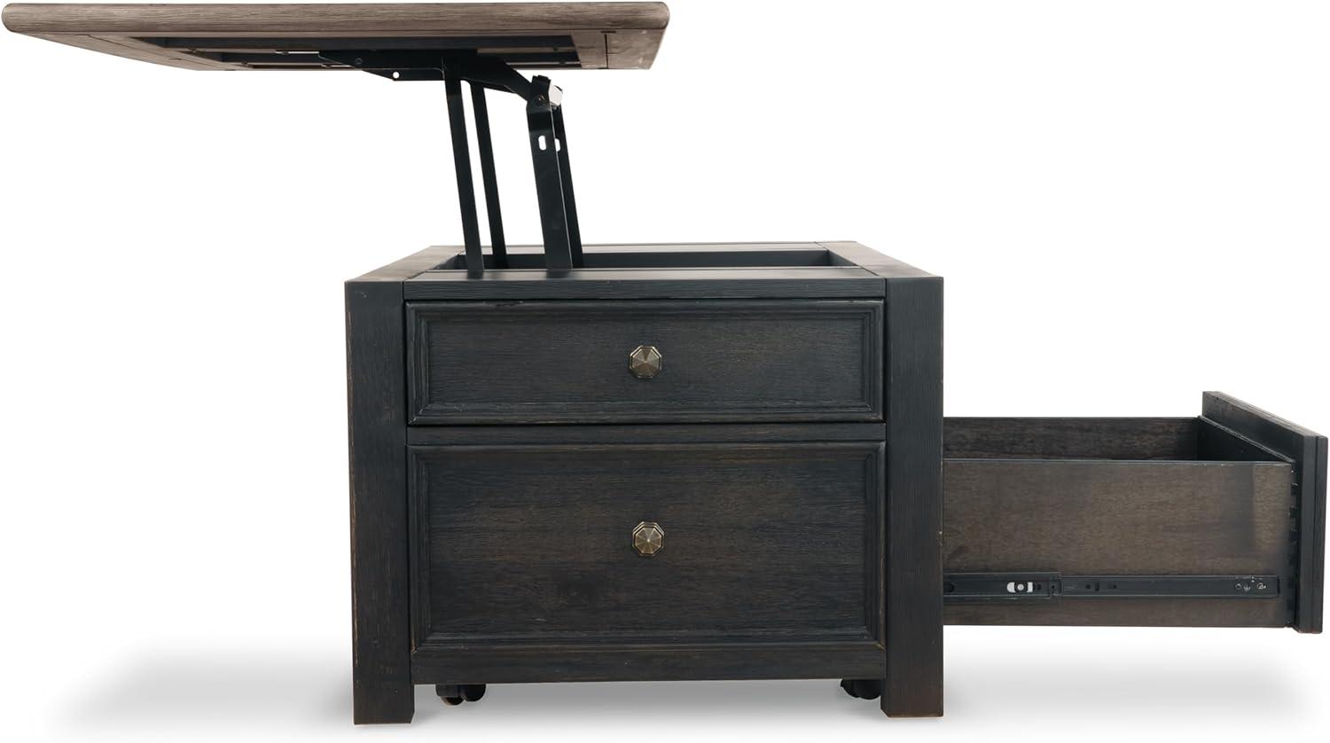 imageSignature Design by Ashley Wildenauer Farmhouse 2Drawer LiftTop Coffee Table with 2 Storage Bins Under Top and Casters Light Brown ampamp BlackBlack
