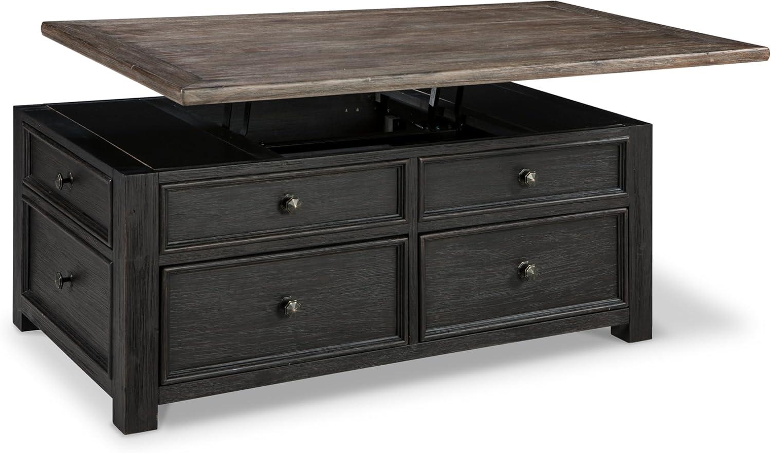 imageSignature Design by Ashley Wildenauer Farmhouse 2Drawer LiftTop Coffee Table with 2 Storage Bins Under Top and Casters Light Brown ampamp BlackBlack