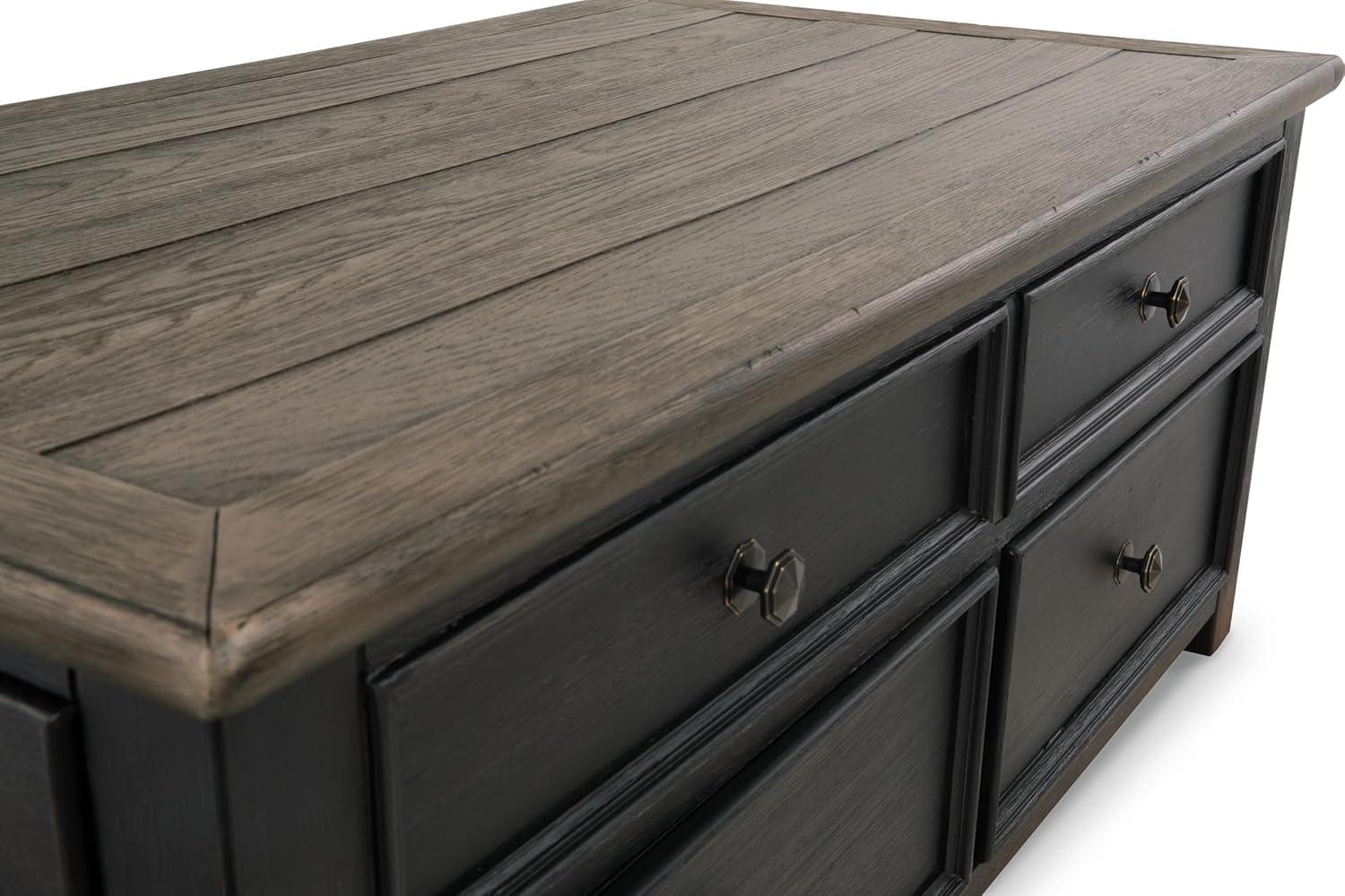 imageSignature Design by Ashley Wildenauer Farmhouse 2Drawer LiftTop Coffee Table with 2 Storage Bins Under Top and Casters Light Brown ampamp BlackBlack