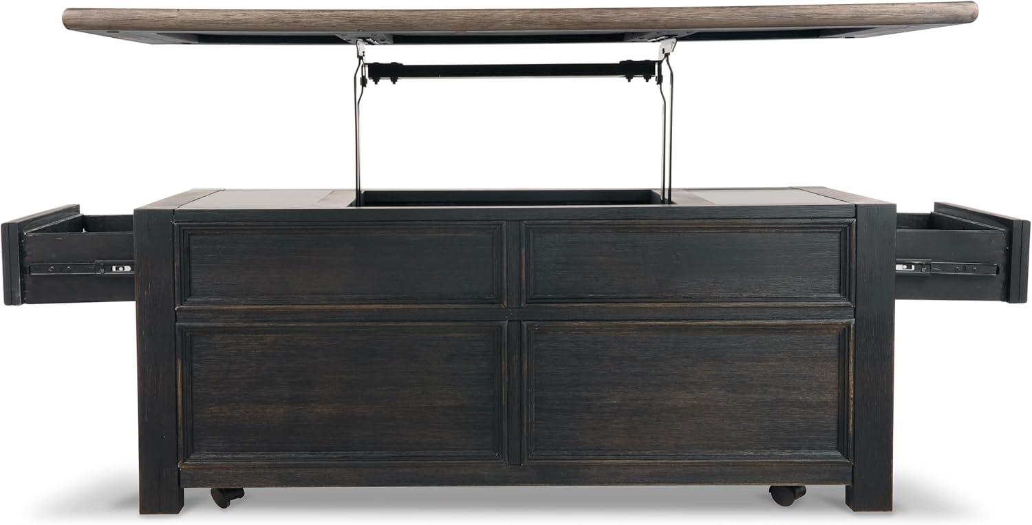 imageSignature Design by Ashley Wildenauer Farmhouse 2Drawer LiftTop Coffee Table with 2 Storage Bins Under Top and Casters Light Brown ampamp BlackBlack