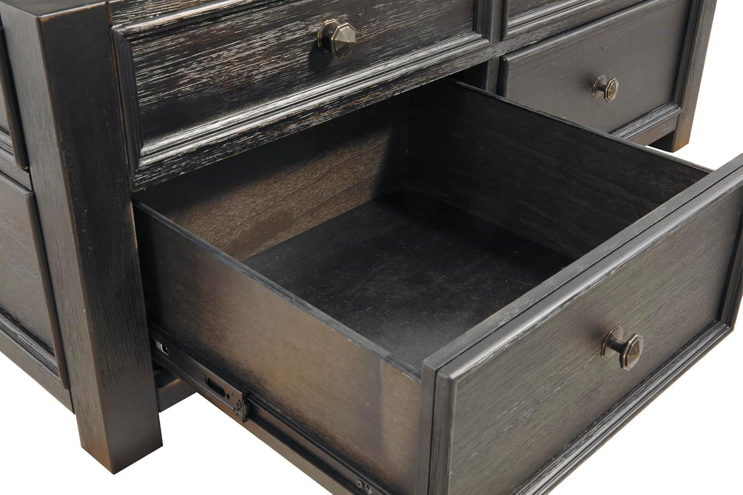 imageSignature Design by Ashley Wildenauer Farmhouse 2Drawer LiftTop Coffee Table with 2 Storage Bins Under Top and Casters Light Brown ampamp BlackBlack