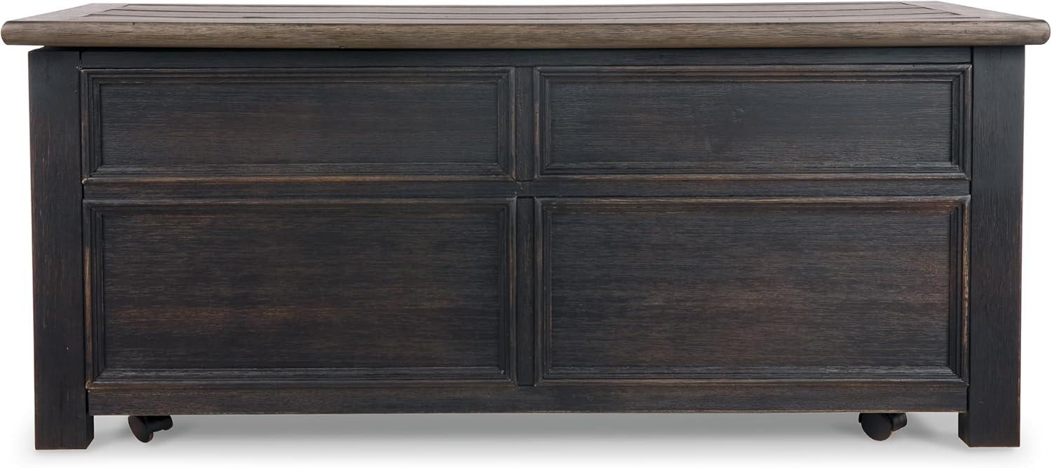 imageSignature Design by Ashley Wildenauer Farmhouse 2Drawer LiftTop Coffee Table with 2 Storage Bins Under Top and Casters Light Brown ampamp BlackBlack