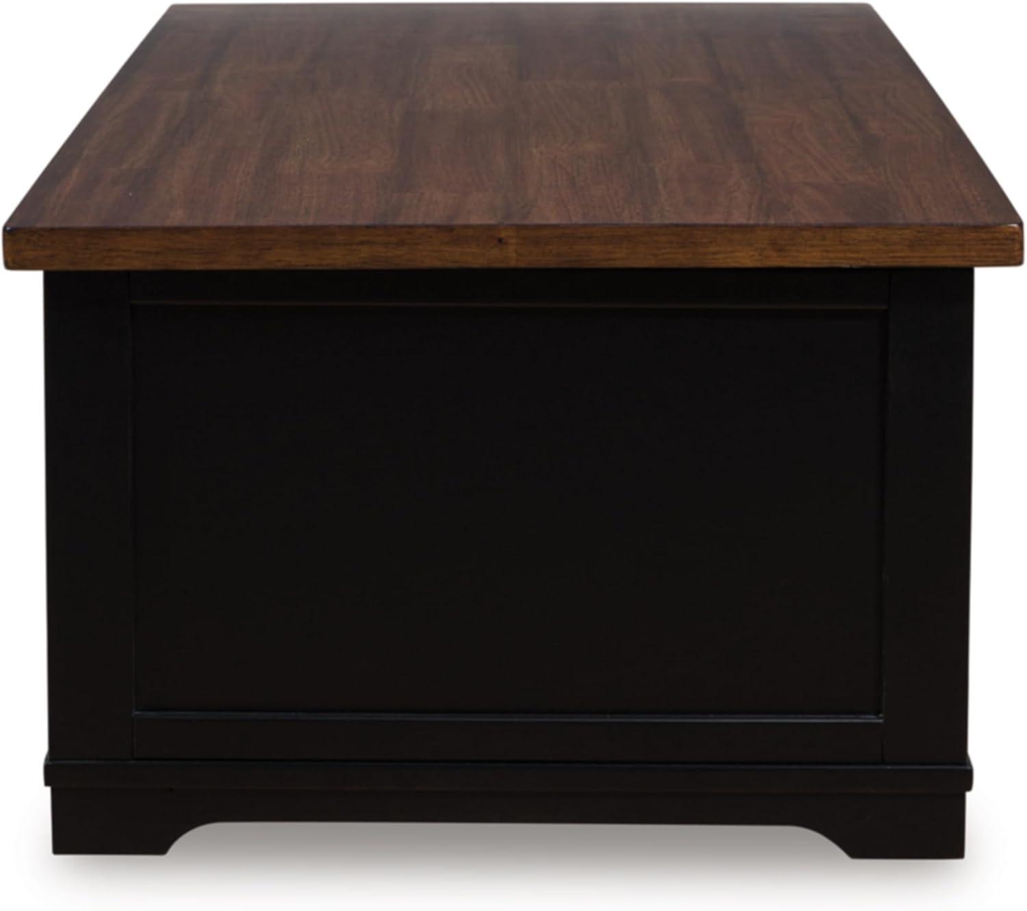 imageSignature Design by Ashley Wildenauer Farmhouse 2Drawer LiftTop Coffee Table with 2 Storage Bins Under Top and Casters Light Brown ampamp BlackBrownBlack