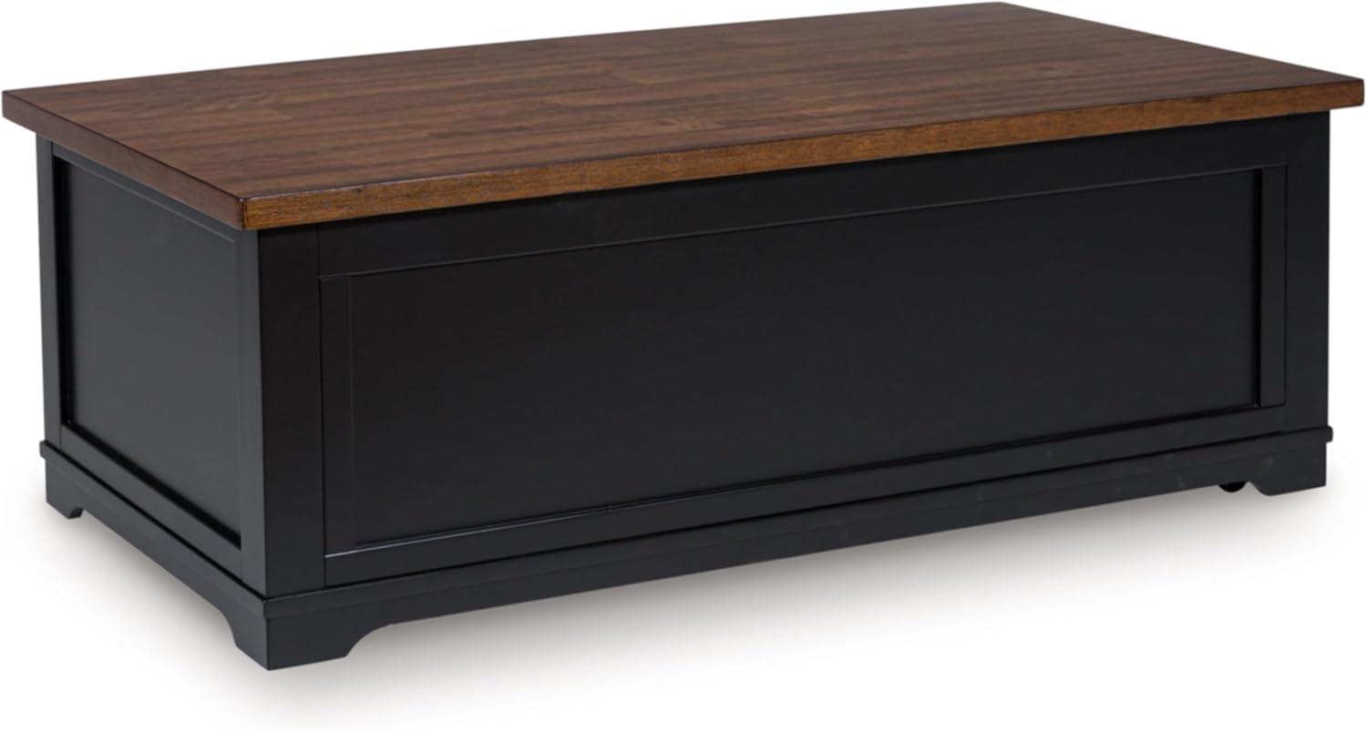 imageSignature Design by Ashley Wildenauer Farmhouse 2Drawer LiftTop Coffee Table with 2 Storage Bins Under Top and Casters Light Brown ampamp BlackBrownBlack